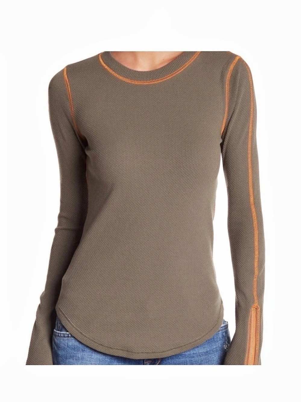 Free People Zip It Cuff Thermal Long Sleeve Top Small